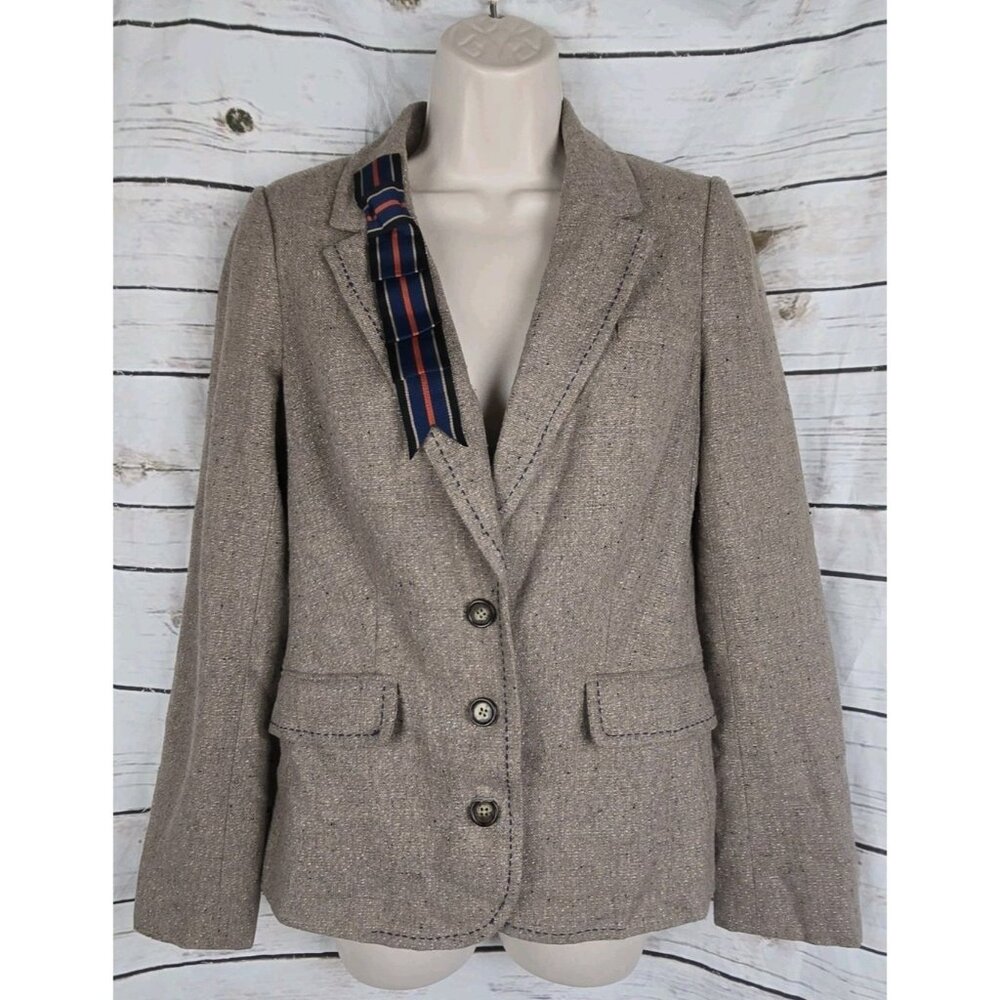 Anthropologie Cartonnier Frontrunner Equestrian Tweed Blazer 4 Lapel Ribbon